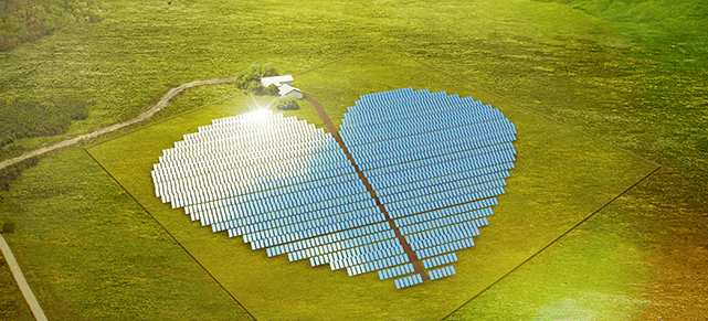 Solar panels arranged in a heart shape