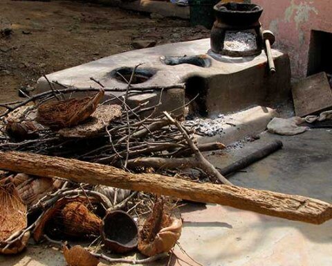 A traditional outdoor cookstove in rural Tamil Nadu, India.