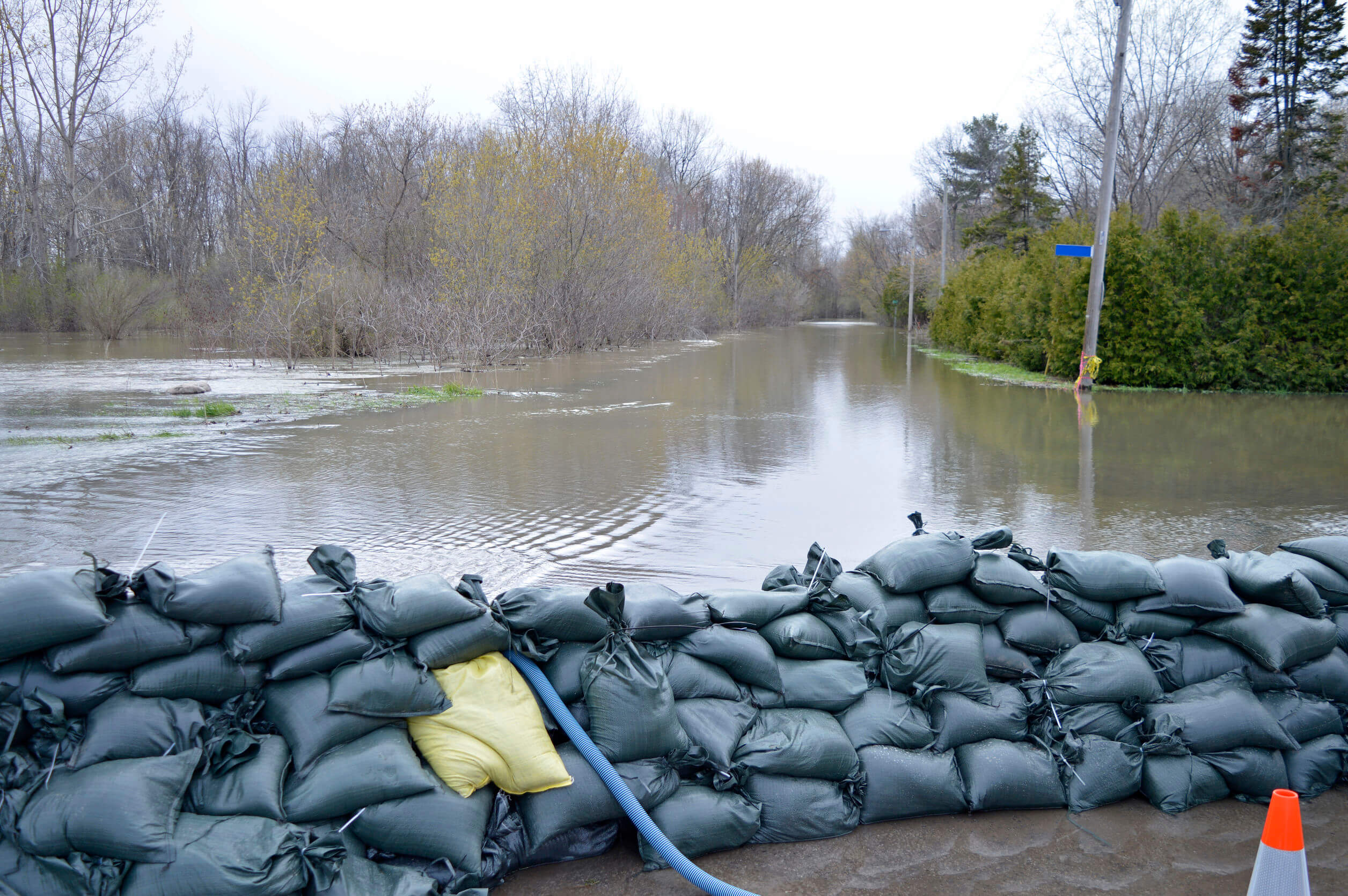 Sandbags protecting a home and neighbourhood
