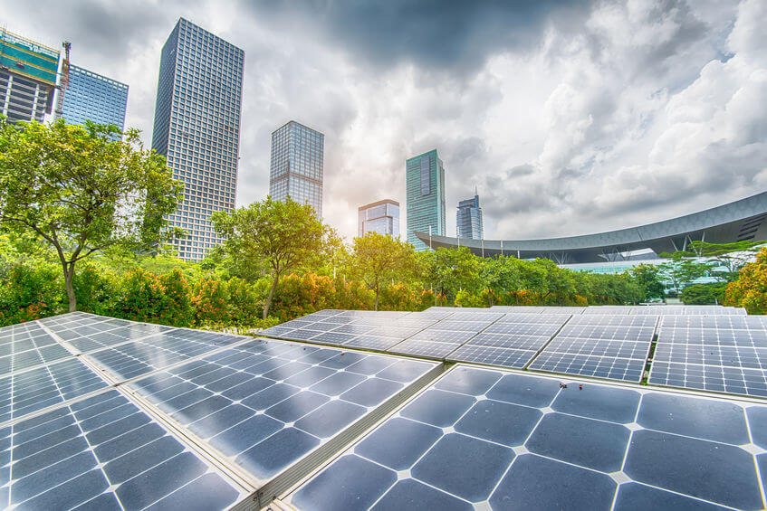 Solar Panels In The Park Of Modern City