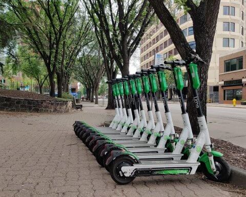 E-Scooters lined up in Edmonton park