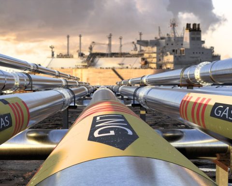 LNG pipelines leading toward a tanker