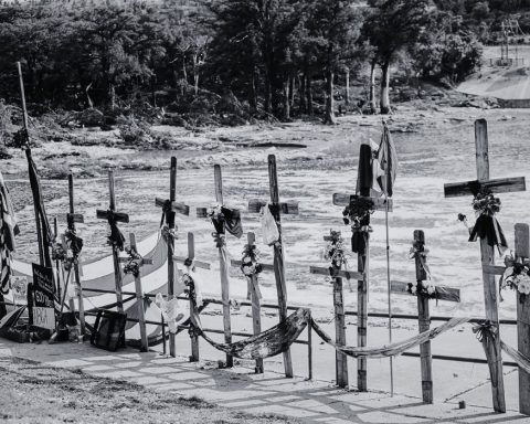 Crosses honor the more than 100 victims of Central Texas’s deadly July 4 flash floods.